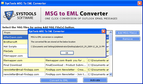 .MSG to .EML Screenshot