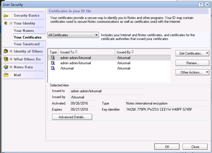 Certificate information