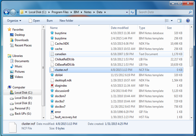 lotus notes cluster file