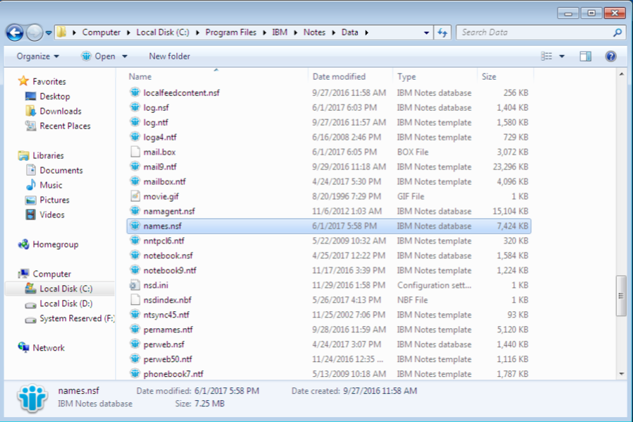 lotus notes names.nsf location