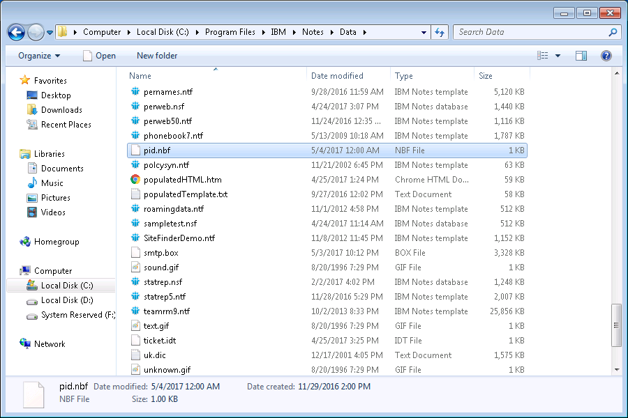 location of lotus notes pid.nbf file