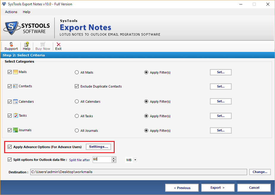 apply advance settings